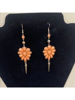 Elegant Floral Coral Drop Earrings